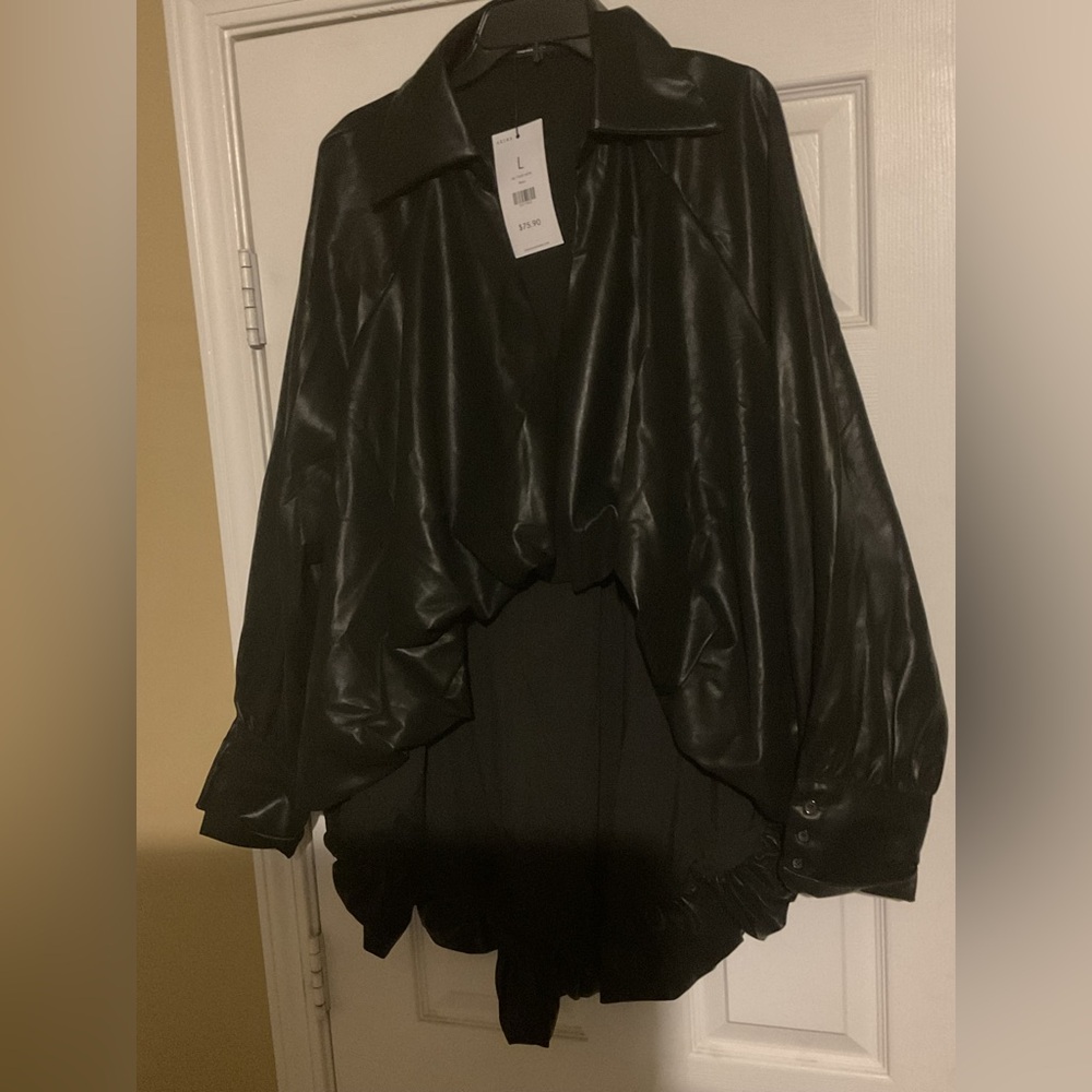 AKIRA My Own Attitude Faux Leather Black Blouse New Never Worn!!!